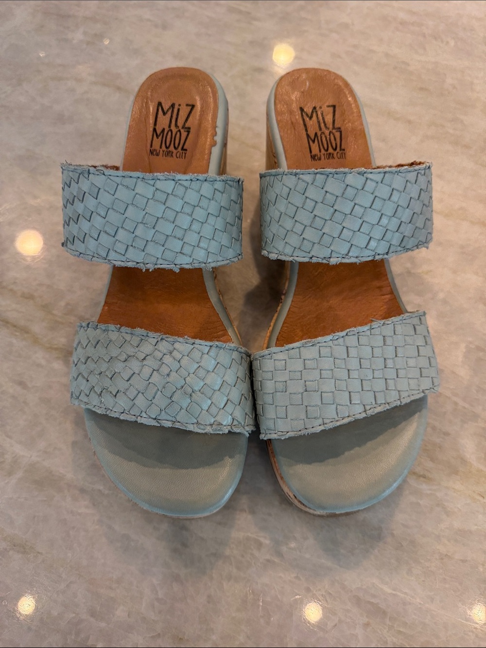 Miz Mooz Light Blue Woven Double-Band‎ Slide Mules